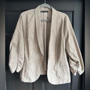 Beige/ Tan Women's Blazer with Shirred Sleeves